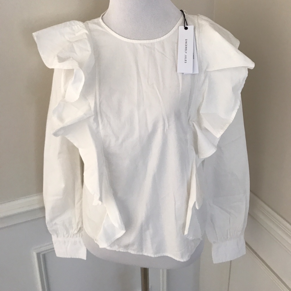 NWT Sincerely Jules White Ruffle Shirt Top New XS